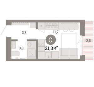Студия квартира, вторичка, 21м2, 6/17 этаж