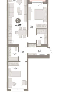 2-к квартира, вторичка, 78м2, 5/11 этаж