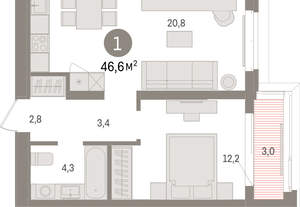 1-к квартира, вторичка, 47м2, 5/16 этаж