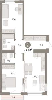 2-к квартира, вторичка, 71м2, 4/7 этаж