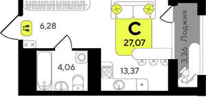 Студия квартира, вторичка, 27м2, 2/19 этаж
