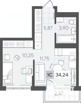 1-к квартира, вторичка, 34м2, 2/17 этаж