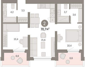 2-к квартира, вторичка, 71м2, 6/16 этаж