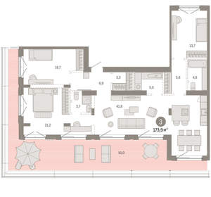 3-к квартира, вторичка, 174м2, 7/11 этаж