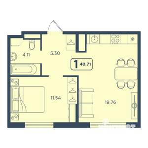 1-к квартира, вторичка, 41м2, 13/25 этаж