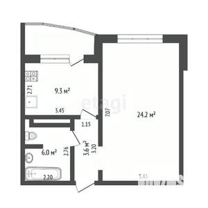 1-к квартира, вторичка, 43м2, 6/14 этаж