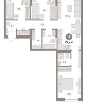3-к квартира, вторичка, 80м2, 2/17 этаж