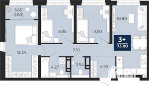 3-к квартира, вторичка, 74м2, 6/9 этаж