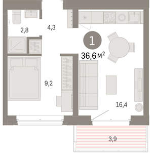 1-к квартира, вторичка, 37м2, 4/11 этаж