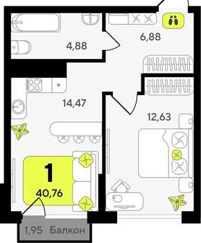 1-к квартира, вторичка, 41м2, 9/19 этаж