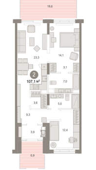 2-к квартира, вторичка, 107м2, 1/17 этаж