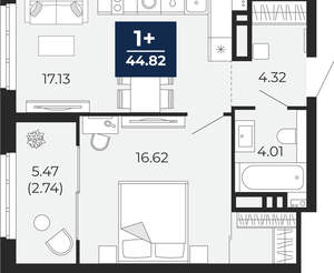 1-к квартира, вторичка, 45м2, 15/21 этаж