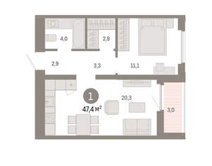 1-к квартира, вторичка, 47м2, 16/16 этаж