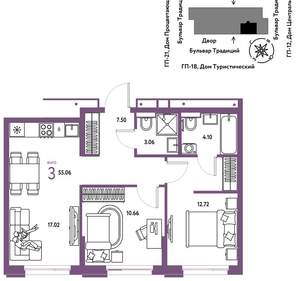 3-к квартира, вторичка, 55м2, 8/11 этаж