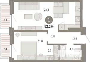 1-к квартира, вторичка, 52м2, 3/16 этаж