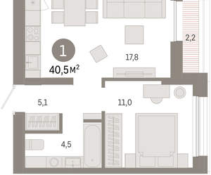 1-к квартира, вторичка, 40м2, 9/17 этаж