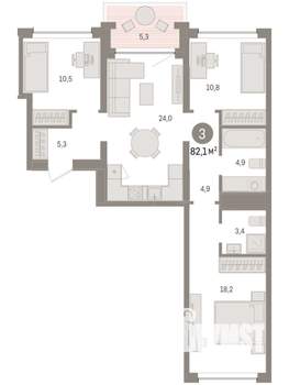 3-к квартира, вторичка, 82м2, 6/7 этаж