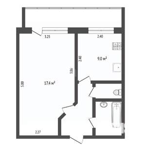 1-к квартира, вторичка, 32м2, 9/9 этаж