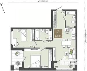 2-к квартира, вторичка, 69м2, 2/15 этаж