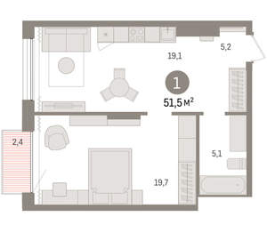 1-к квартира, вторичка, 51м2, 13/17 этаж