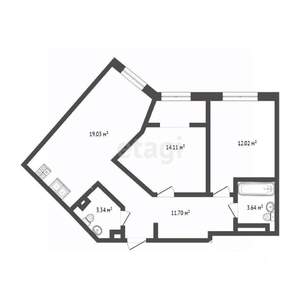 2-к квартира, вторичка, 64м2, 17/19 этаж