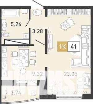 1-к квартира, строящийся дом, 41м2, 9/15 этаж