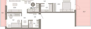 2-к квартира, вторичка, 91м2, 2/25 этаж