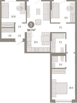 3-к квартира, вторичка, 85м2, 4/8 этаж