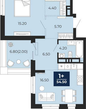 1-к квартира, вторичка, 55м2, 16/24 этаж