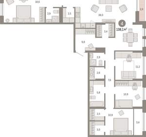 4-к квартира, вторичка, 138м2, 2/17 этаж
