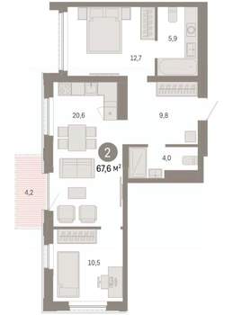 2-к квартира, вторичка, 68м2, 15/25 этаж