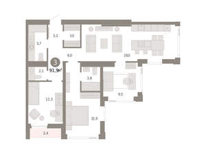 3-к квартира, вторичка, 92м2, 23/25 этаж