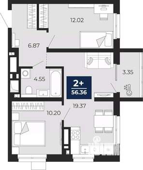 2-к квартира, вторичка, 55м2, 10/23 этаж