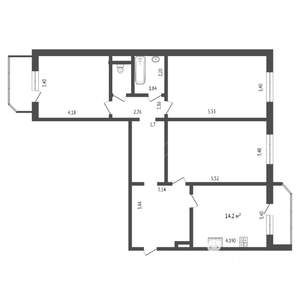 3-к квартира, вторичка, 90м2, 7/14 этаж