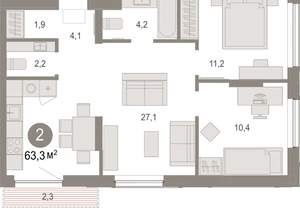 2-к квартира, вторичка, 63м2, 5/17 этаж