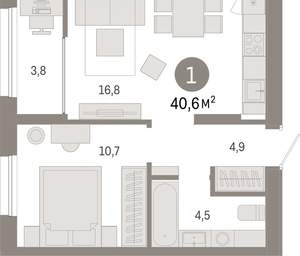 1-к квартира, вторичка, 41м2, 2/17 этаж