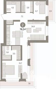2-к квартира, вторичка, 79м2, 6/7 этаж