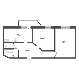 2-к квартира, вторичка, 74м2, 4/9 этаж