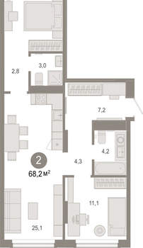 2-к квартира, вторичка, 68м2, 2/17 этаж