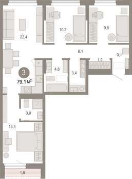 3-к квартира, вторичка, 79м2, 3/17 этаж