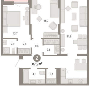 2-к квартира, вторичка, 88м2, 4/17 этаж