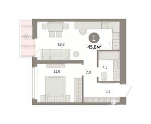 1-к квартира, вторичка, 46м2, 7/25 этаж