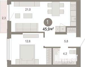 1-к квартира, вторичка, 46м2, 11/17 этаж