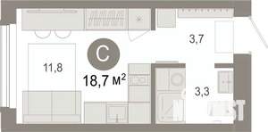 Студия квартира, вторичка, 19м2, 2/17 этаж