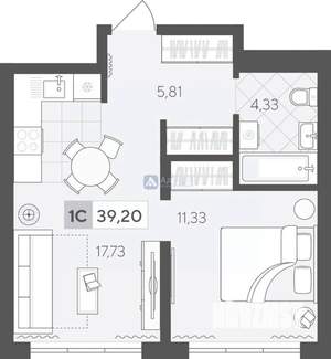 1-к квартира, вторичка, 39м2, 4/17 этаж