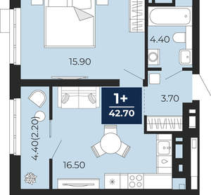 1-к квартира, вторичка, 45м2, 15/24 этаж