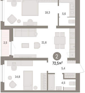 2-к квартира, вторичка, 72м2, 4/16 этаж