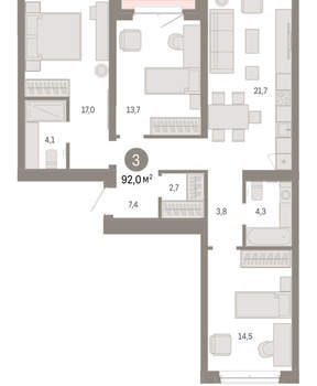 3-к квартира, вторичка, 92м2, 5/11 этаж