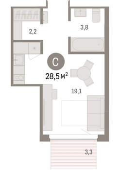 Студия квартира, вторичка, 29м2, 4/9 этаж