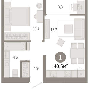 1-к квартира, вторичка, 40м2, 9/17 этаж